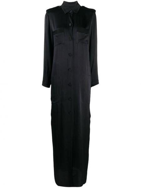 Hedvábné dlouhé šaty s dlouhými rukávy Lanvin Pre-owned - černá
