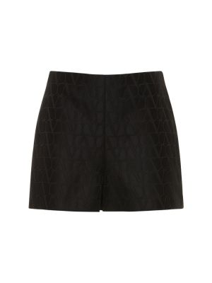 Pantalones cortos de lana de seda de crepé Valentino negro