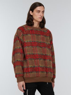 Sweter wełniany w kratkę flanelowy Undercover brązowy