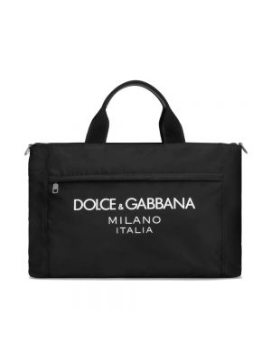 Nylonowa shopperka skórzana Dolce And Gabbana czarna