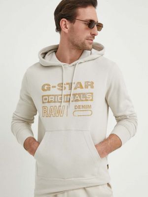 Pamučna hoodie s kapuljačom s uzorkom zvijezda G-star Raw bež
