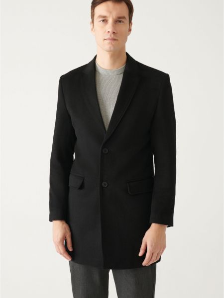Vlnený priliehavý kabát Avva čierna