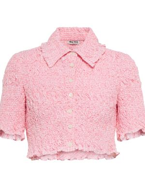Krótka bluzka bawełniane Miu Miu - różowy