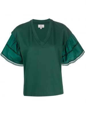 Тениска с v-образно деколте с волани Woolrich зелено
