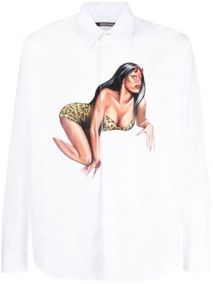 Bavlněná košile s potiskem Roberto Cavalli bílá