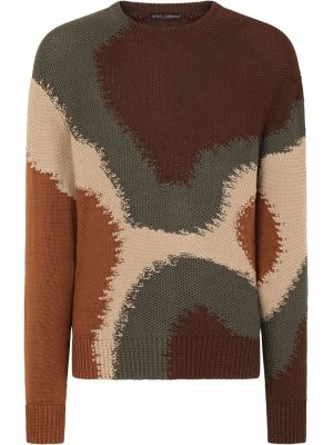 Pull en coton à imprimé à imprimé camouflage Dolce & Gabbana marron