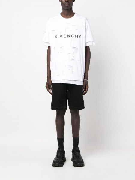 Koszulka z przetarciami bawełniana z nadrukiem Givenchy biała