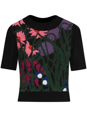 Haut à fleurs en tricot Oscar De La Renta noir