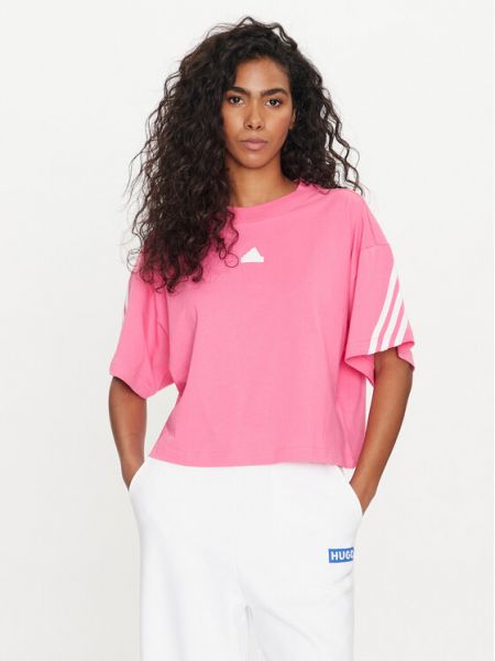 Pruhované tričko relaxed fit Adidas růžové