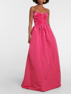 Hedvábné dlouhé šaty Monique Lhuillier růžové