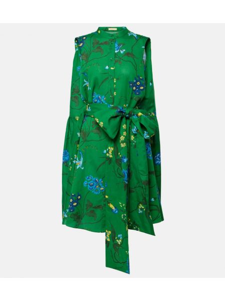Mini vestido de lino de algodón Erdem verde