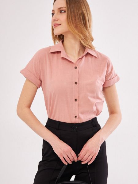 Lanena košulja kratki rukavi Armonika ružičasta
