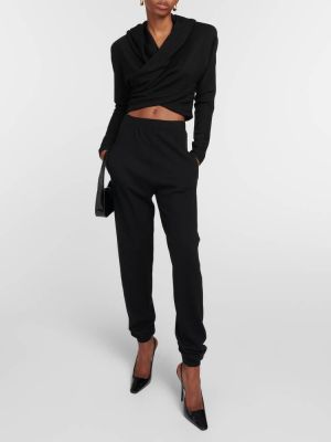 Шерстяные прямые брюки с высокой талией Saint Laurent черные