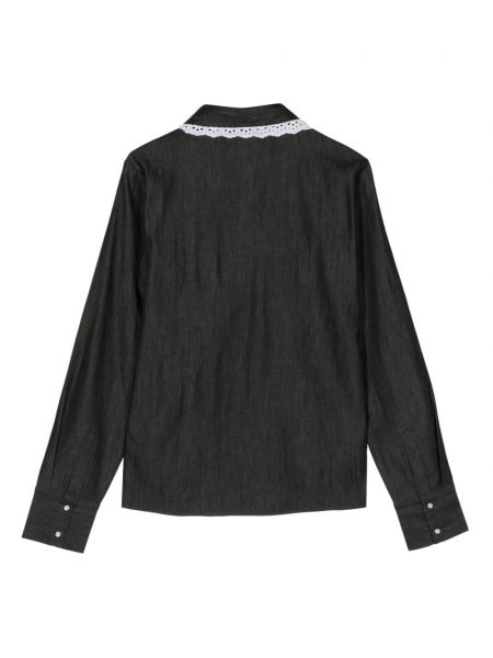 Nėriniuota medvilninė marškiniai Cynthia Rowley juoda