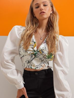 Bluză cu model floral cu decolteu în v împletită Trend Alaçatı Stili