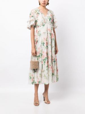 Květinové dlouhé šaty s potiskem s argylovým vzorem Needle & Thread bílé
