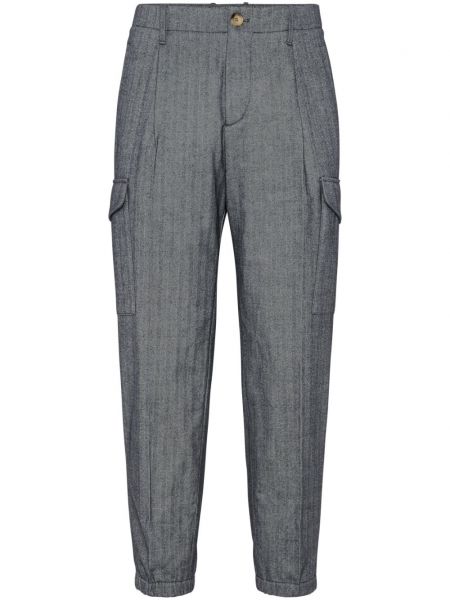 Βαμβακερό παντελόνι με πιεσμένη τσάκιση Brunello Cucinelli γκρι
