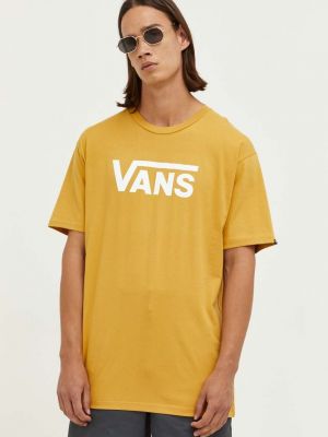 Памучна тениска с дълъг ръкав с принт Vans кафяво