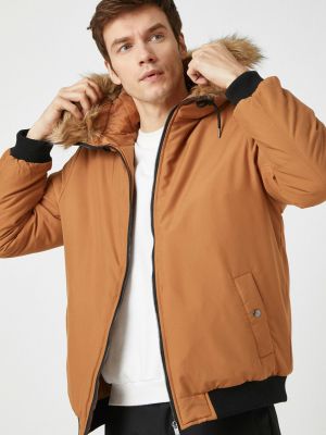 Kabát s kapucňou Koton hnedá