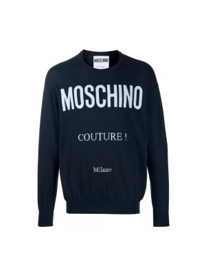 Sweter z nadrukiem Moschino niebieski
