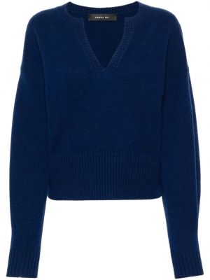 Vlněný svetr s výstřihem do v Federica Tosi modrý