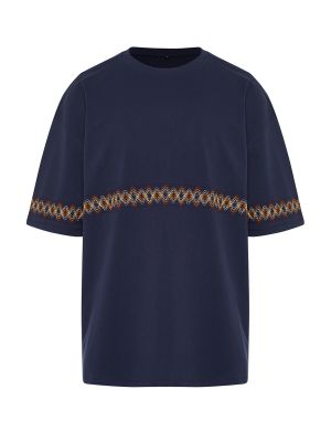 Pamučna polo majica s vezom oversized Trendyol plava