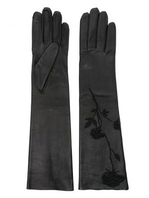 Kvetinové kožené rukavice Magda Butrym čierna