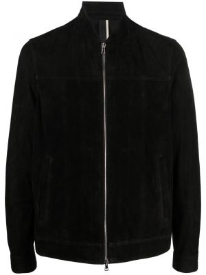 Semišová kožená bunda na zip Low Brand černá