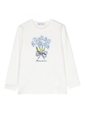 T-shirt di cotone a fiori con stampa Monnalisa bianco
