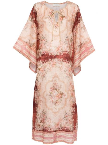 Lanena midi haljina s cvjetnim printom s printom Zimmermann