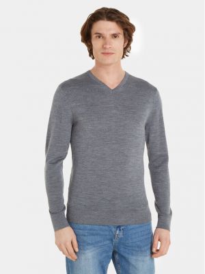 Cardigan di lana in lana merino con scollo a v Calvin Klein grigio