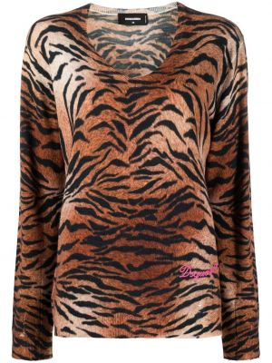 Плетен пуловер с принт с леопардов принт Dsquared2