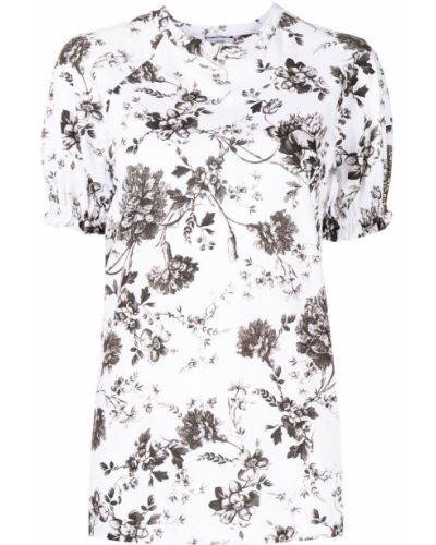Kokvilnas t-krekls ar ziediem ar apdruku Erdem balts