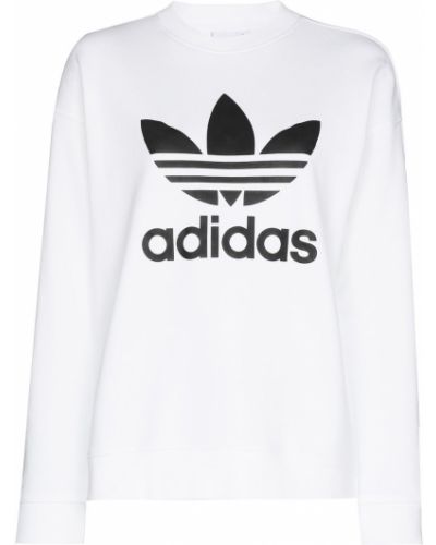 Prugasta hoodie s kapuljačom s printom Adidas bijela