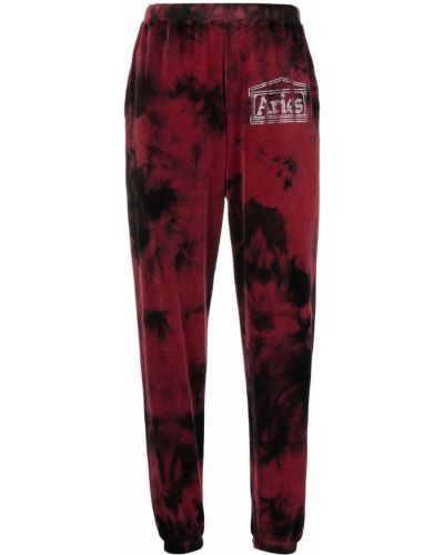 Кадифени спортни панталони с tie-dye ефект Aries червено