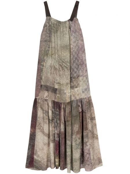 Jedwabna sukienka z nadrukiem w abstrakcyjne wzory Ziggy Chen beżowa