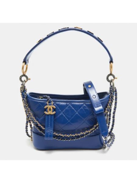 Torebka skórzana retro Chanel Vintage niebieska