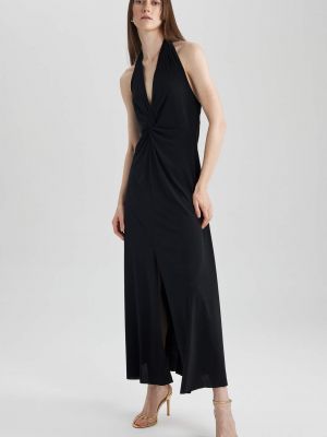 Mini haljina s v-izrezom kratki rukavi Defacto crna