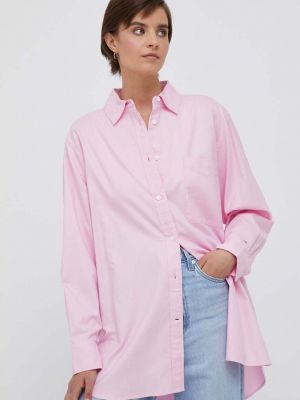Koszula bawełniana relaxed fit oversize Tommy Hilfiger różowa