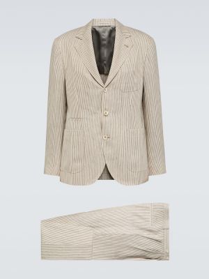 Prugasti laneni vuneni odijelo Brunello Cucinelli smeđa