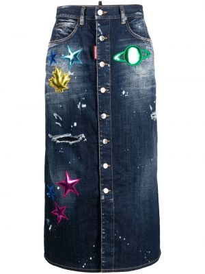 Spódnica jeansowa z przetarciami Dsquared2 niebieska