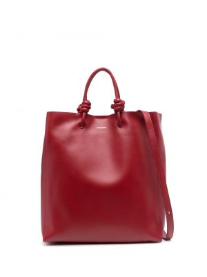 Kožená nákupná taška s potlačou Jil Sander červená