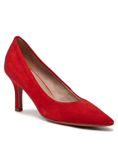 Полуотворени обувки с ток Tamaris червено