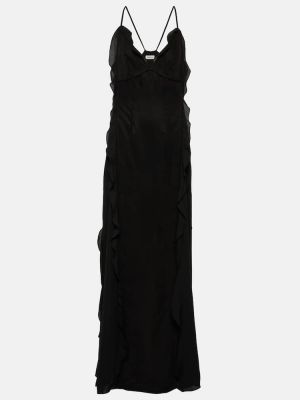 Dolga obleka z v-izrezom z volani Simkhai črna