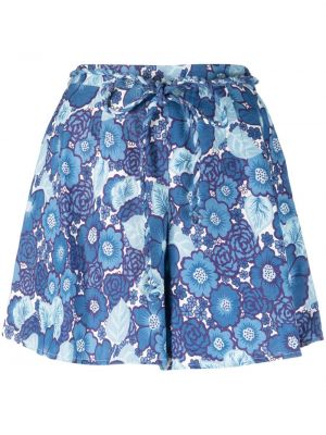 Lanene kratke hlače s cvetličnim vzorcem s potiskom Faithfull The Brand modra