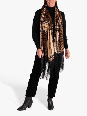 Леопардовый шарф с бахромой с принтом Chesca черный