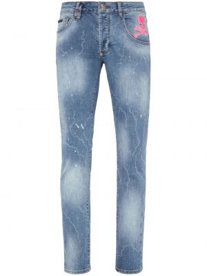 Proste jeansy z nadrukiem Philipp Plein niebieskie