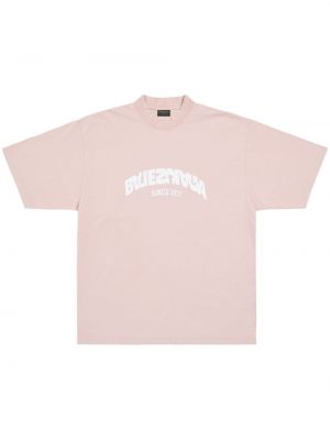 Tričko s potiskem s kulatým výstřihem Balenciaga růžové