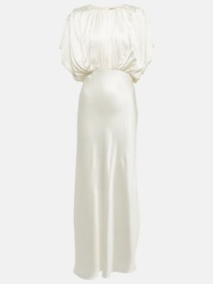 Hedvábné saténové dlouhé šaty Roksanda bílé