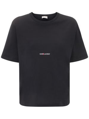 Bombažna bombažna majica s potiskom Saint Laurent črna